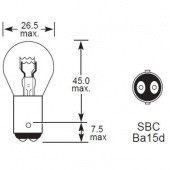 SBC BA15D G25 DF: BA15D Small Bayonet Cap (SBC) - 15mm diameter double contact cap, double filament with 25mm diameter glass globe (G25) from £0.01 each